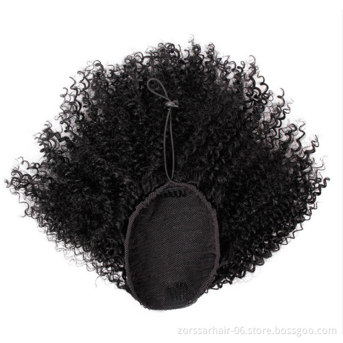 New arrival wrap around ponytail natural virgin human hair afro puff curly hair drawstring ponytail